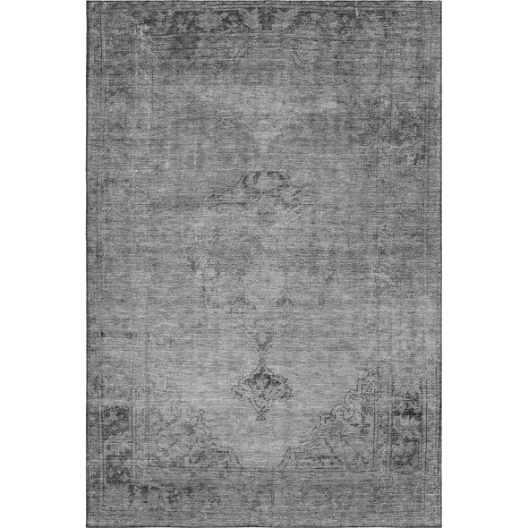 5' X 8' Gray And Ivory Oriental Washable Area Rug With UV Protection