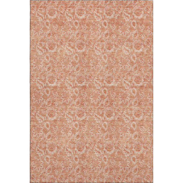 5' X 8' Salmon And Ivory Floral Washable Area Rug With UV Protection