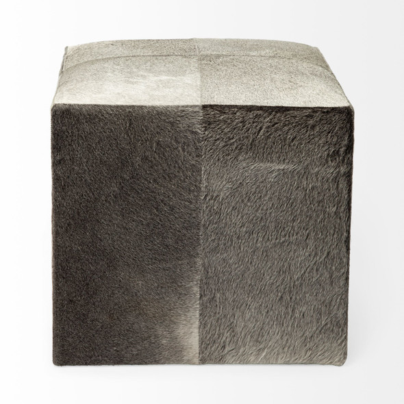 20" Gray Fabric and Wool Cube Ottoman