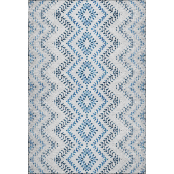 8' X 10' Blue And Ivory Geometric Washable Area Rug With UV Protection
