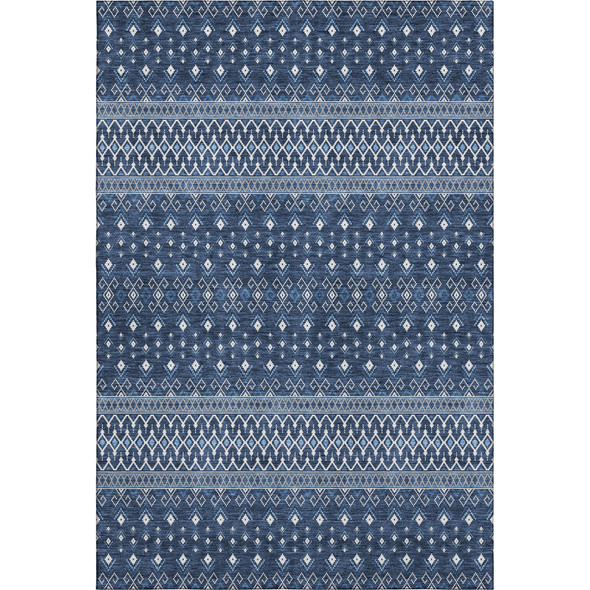 3' X 5' Navy Blue And Ivory Tribal Washable Area Rug With UV Protection