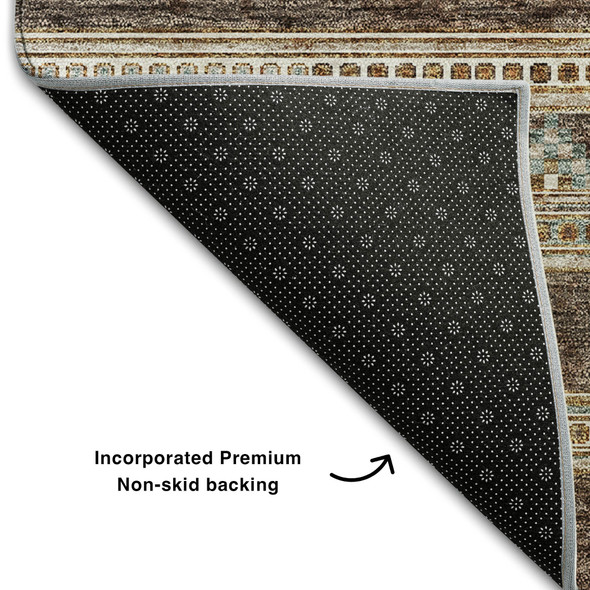 8' X 10' Chocolate Copper And Ivory Southwestern Washable Area Rug With UV Protection