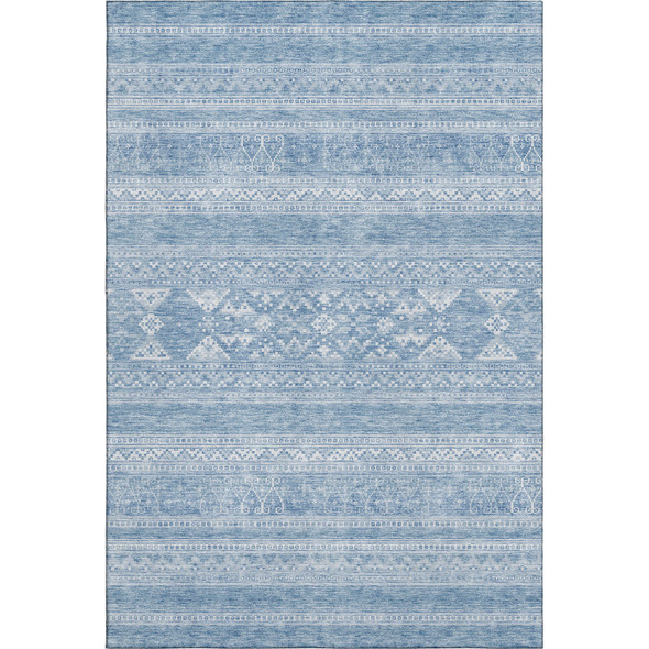 3' X 5' Sky Blue And Ivory Southwestern Washable Area Rug With UV Protection