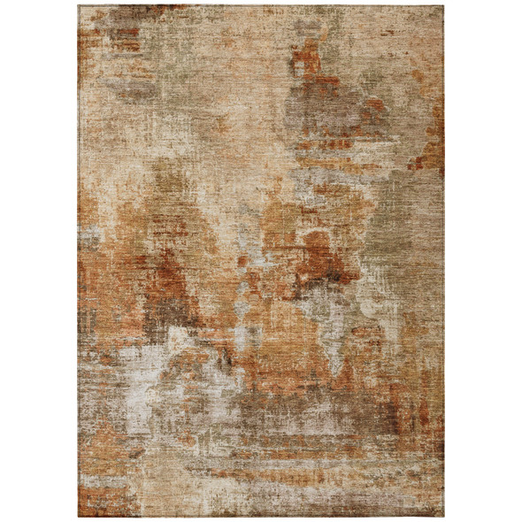10' X 14' Copper Rust And Beige Abstract Washable Indoor Outdoor Area Rug