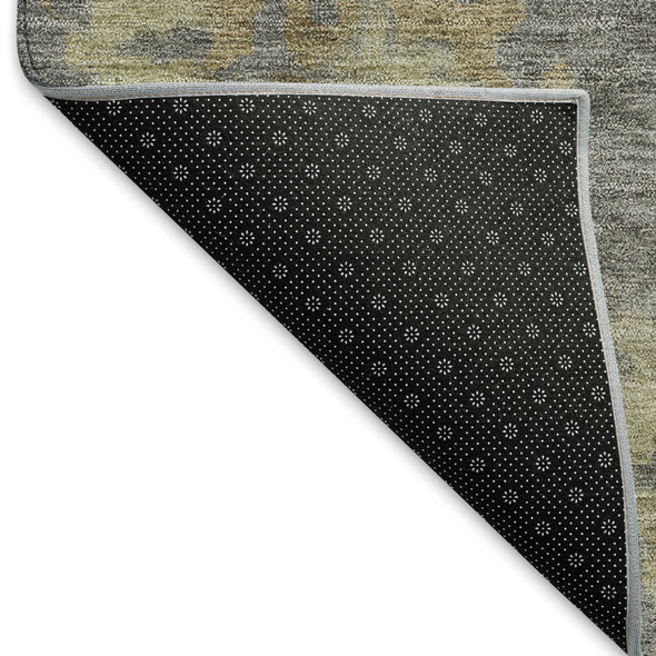 8' X 10' Pewter Gold And Beige Floral Washable Indoor Outdoor Area Rug