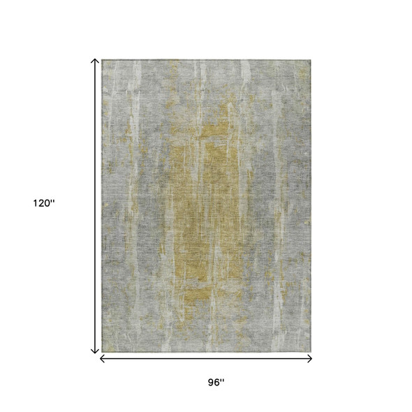 8' X 10' Pewter And Gold Abstract Washable Indoor Outdoor Area Rug