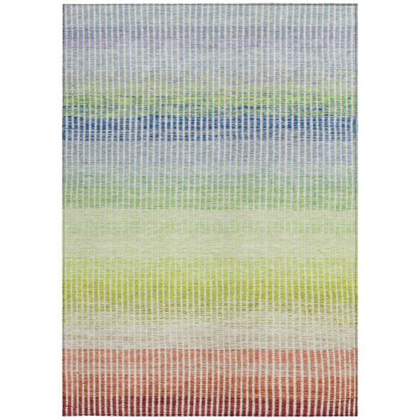 5' X 8' Chili Red Green And Blue Striped Washable Indoor Outdoor Area Rug