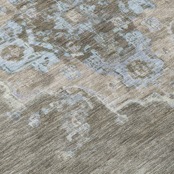 8' X 10' Brown Beige And Blue Medallion Washable Indoor Outdoor Area Rug