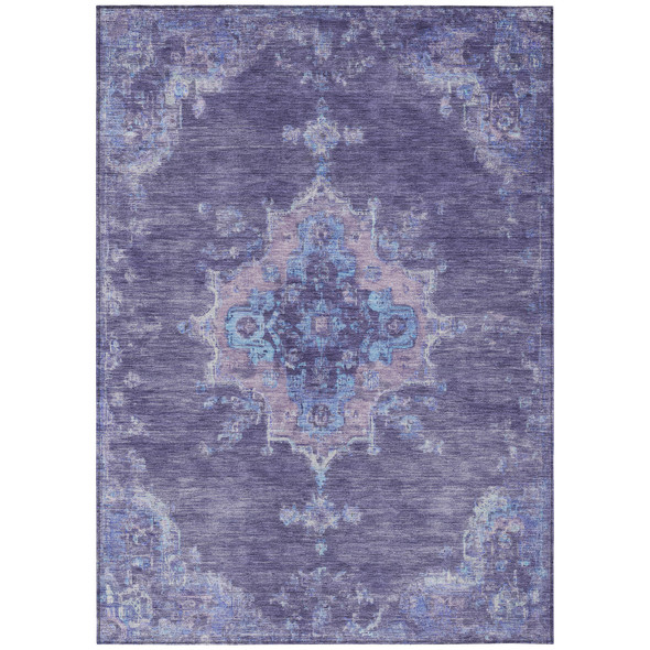 9' X 12' Purple And Blue Medallion Washable Indoor Outdoor Area Rug