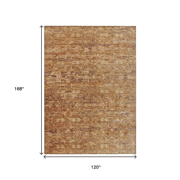 10' X 14' Chili Red And Brown Ikat Washable Indoor Outdoor Area Rug