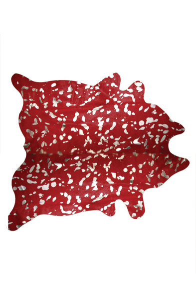 6' X 7' Red And Silver Cowhide Area Rug