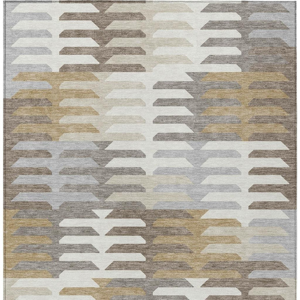 10' X 14' Taupe Gray And Ivory Geometric Washable Indoor Outdoor Area Rug