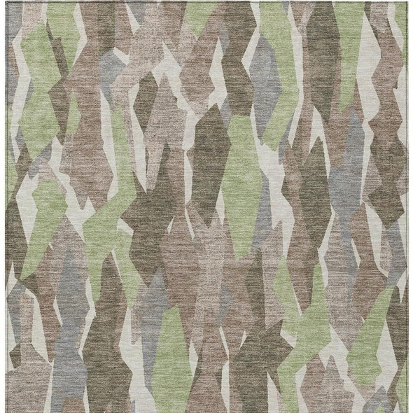 5' X 8' Coffee Fern Green And Khaki Striped Washable Indoor Outdoor Area Rug