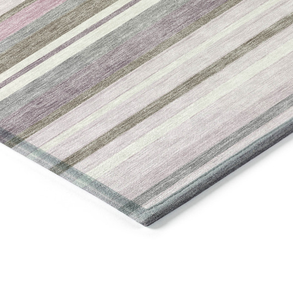8' Blush Purple And Ivory Round Striped Washable Indoor Outdoor Area Rug