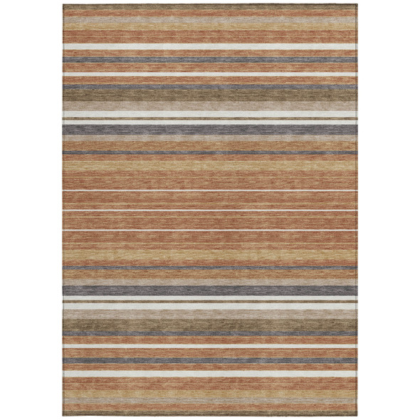 8' X 10' Chili Red Ivory And Gold Striped Washable Indoor Outdoor Area Rug