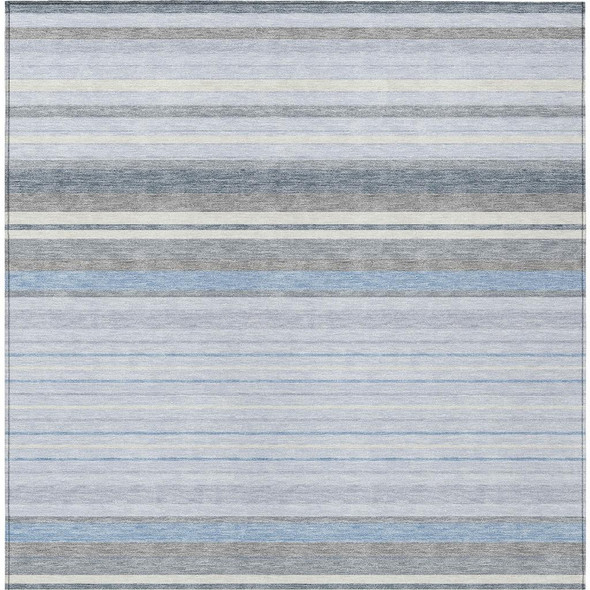 5' X 8' Sky Blue And Ivory Striped Washable Indoor Outdoor Area Rug