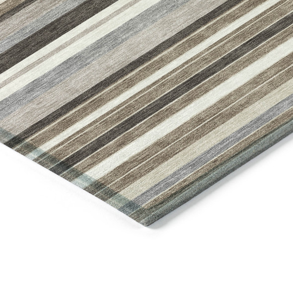 5' X 8' Taupe Ivory And Brown Striped Washable Indoor Outdoor Area Rug