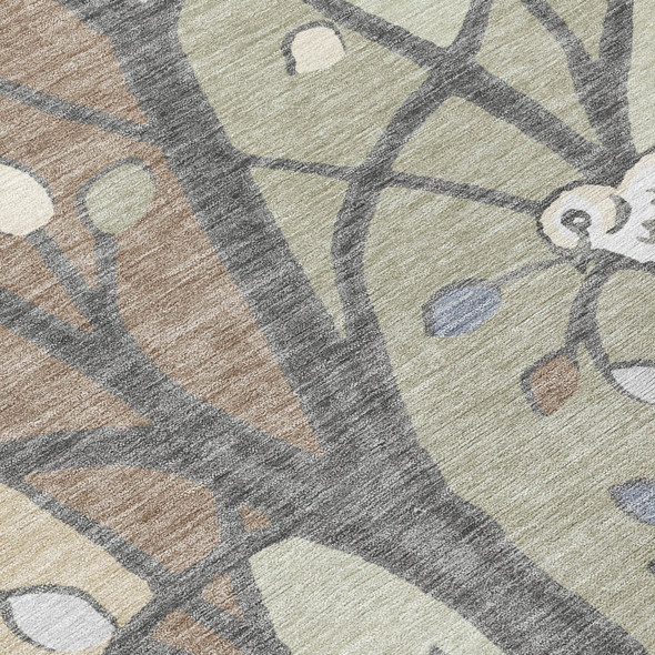 5' X 8' Beige Sage And Khaki Botanical Leaves Washable Indoor Outdoor Area Rug