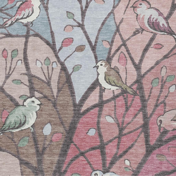 3' X 5' Blush Blue And Brown Botanical Leaves Washable Indoor Outdoor Area Rug