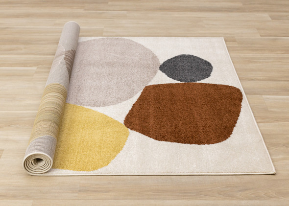 5' X 8' Cream And Brown Geometric Area Rug