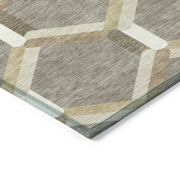 9' X 12' Taupe Beige And Ivory Geometric Washable Indoor Outdoor Area Rug