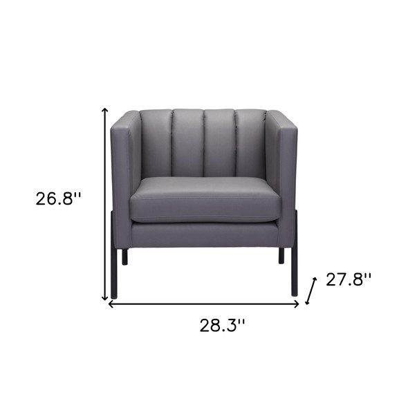 28" Light Gray And Black Faux Leather And Faux Leather Club Chair