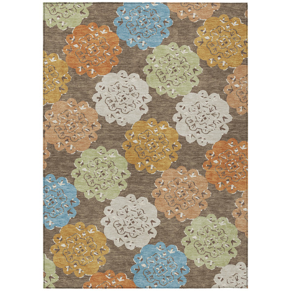 8' X 10' Chocolate Ivory And Copper Quatrefoil Washable Indoor Outdoor Area Rug