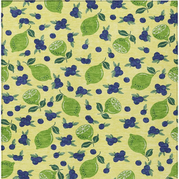 5' X 8' Yellow Blue And Green Lemons Washable Indoor Outdoor Area Rug