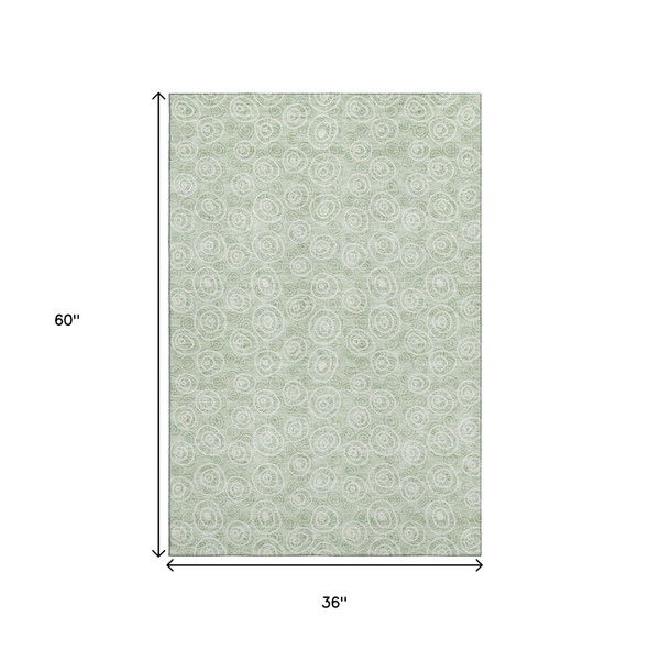 3' X 5' Mint Green And Ivory Polka Dot Washable Area Rug With UV Protection