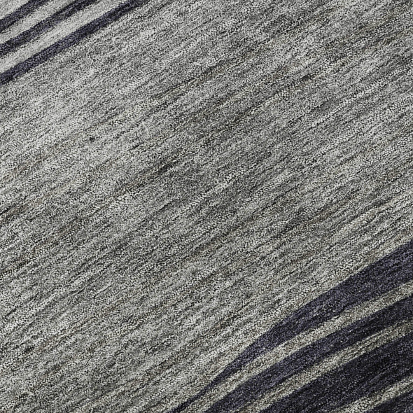 10' X 14' Gray And Silver Striped Washable Area Rug With UV Protection