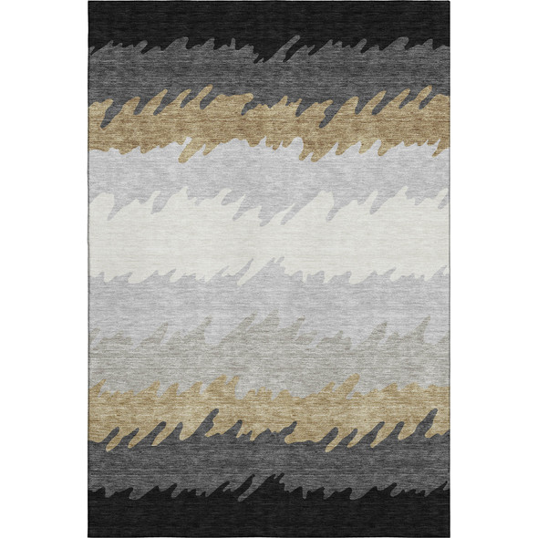9' X 12' Black Beige And Silver Striped Washable Area Rug With UV Protection