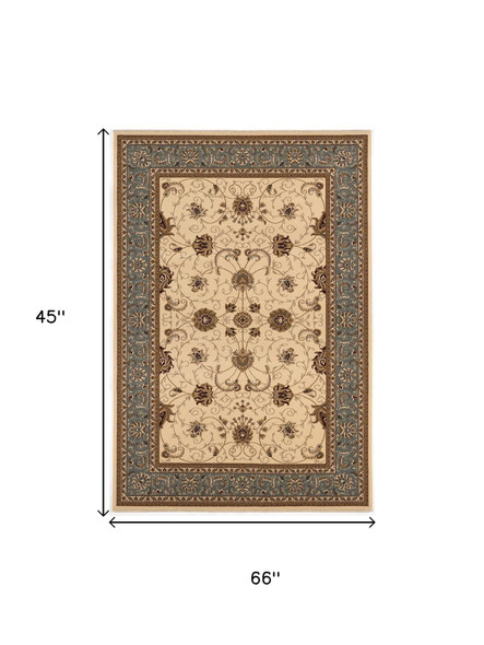 4' X 6' Blue And Ivory Oriental Area Rug