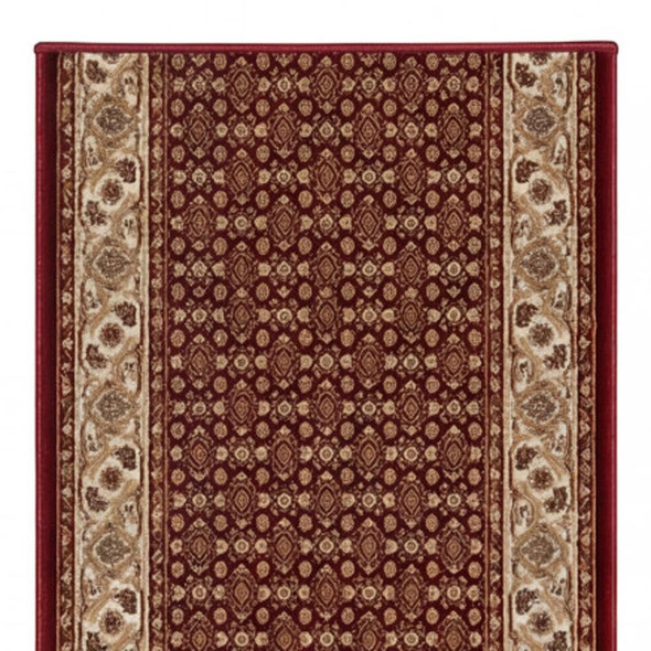 8' Red And Beige Oriental Runner Rug