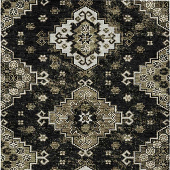 10' X 14' Black Ivory And Taupe Medallion Washable Indoor Outdoor Area Rug