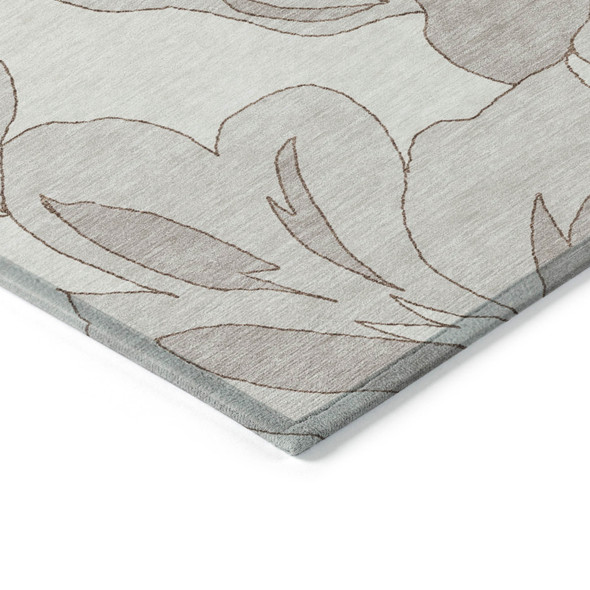 8' Ivory Beige And Taupe Round Floral Washable Indoor Outdoor Area Rug