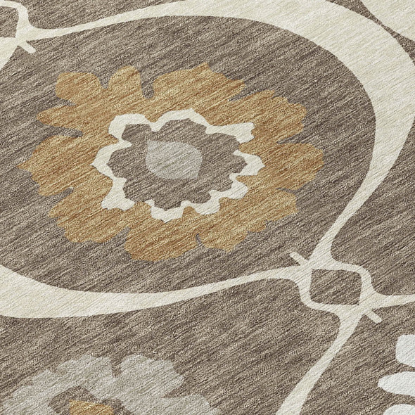 10' X 14' Brown Beige And Taupe Medallion Washable Indoor Outdoor Area Rug