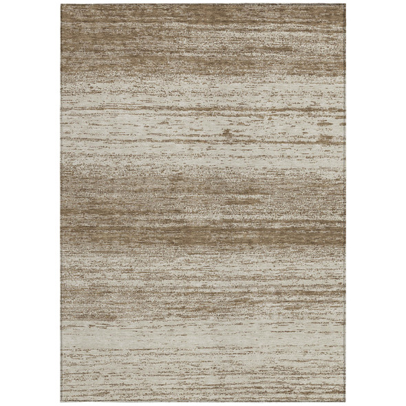 3' X 5' Brown And Beige Striped Washable Indoor Outdoor Area Rug
