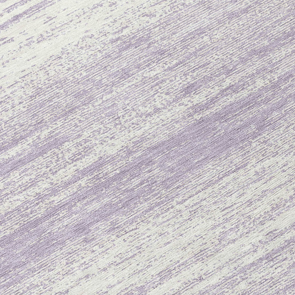 8' Lavender And Ivory Round Striped Washable Indoor Outdoor Area Rug