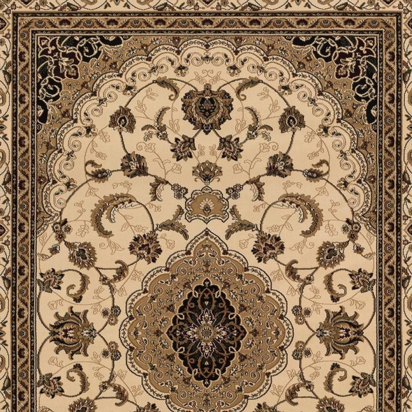 4' X 6' Beige and Black Floral Medallion Power Loom Area Rug