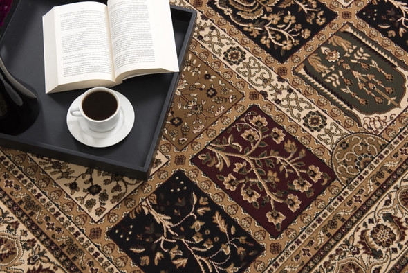 4' X 6' Beige and Black Oriental Power Loom Area Rug