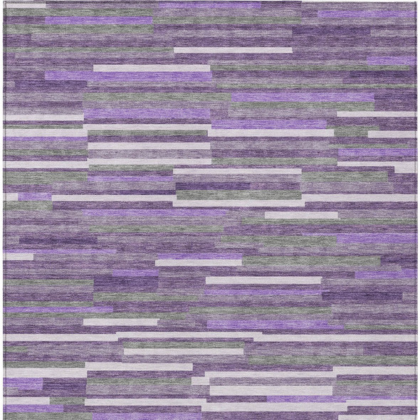8' X 10' Purple And Gray Striped Washable Indoor Outdoor Area Rug