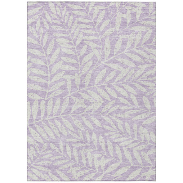 5' X 8' Lavender And Ivory Floral Washable Indoor Outdoor Area Rug