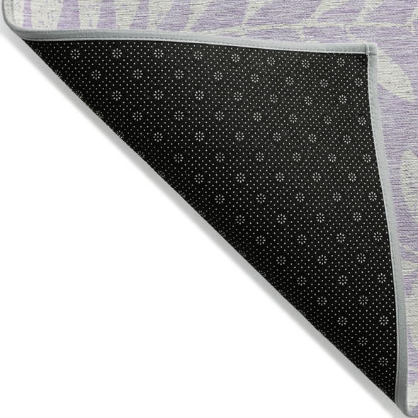 8' X 10' Lavender And Ivory Floral Washable Indoor Outdoor Area Rug
