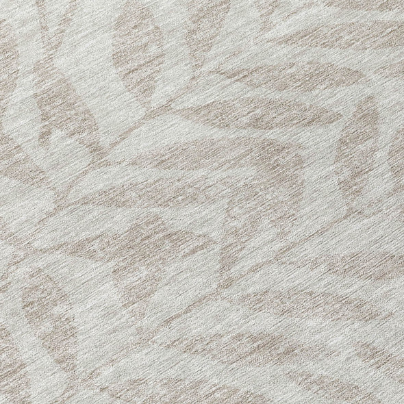 8' Taupe And Beige Round Floral Washable Indoor Outdoor Area Rug