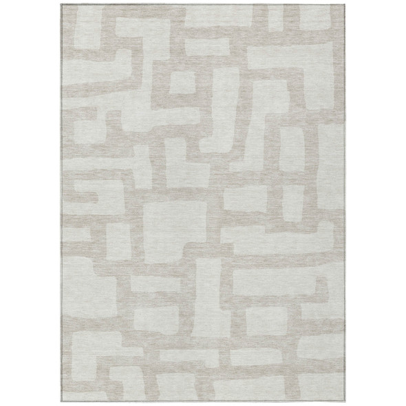 8' X 10' Ivory And Beige Abstract Washable Indoor Outdoor Area Rug