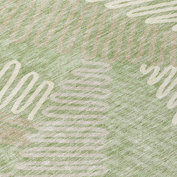 8' Artichoke Green Brown And Ivory Round Floral Washable Indoor Outdoor Area Rug