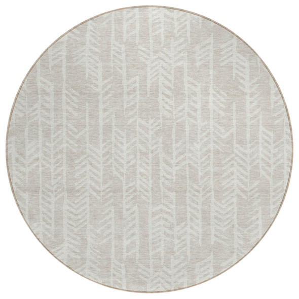 8' Beige And Ivory Round Tribal Washable Indoor Outdoor Area Rug