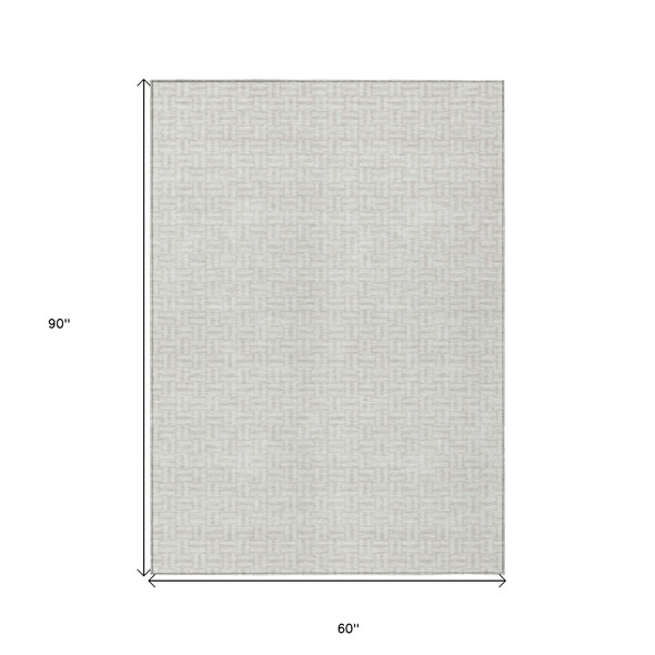 5' X 8' Ivory And Silver Geometric Washable Indoor Outdoor Area Rug
