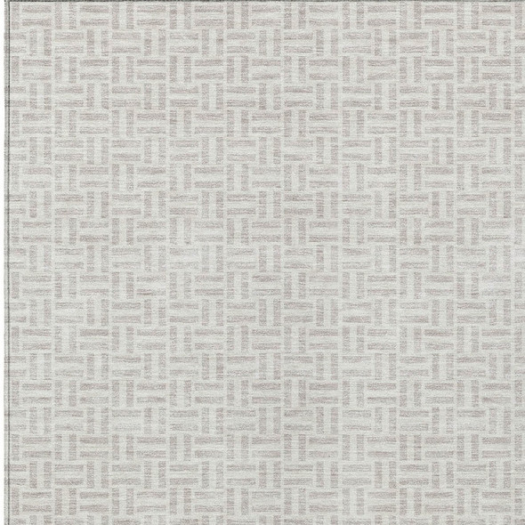 10' X 14' Taupe And Silver Geometric Washable Indoor Outdoor Area Rug