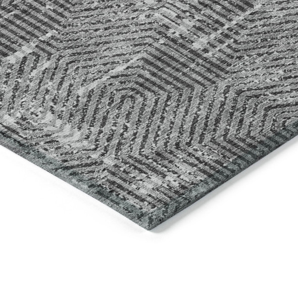 5' X 8' Gray And Charcoal Geometric Washable Indoor Outdoor Area Rug